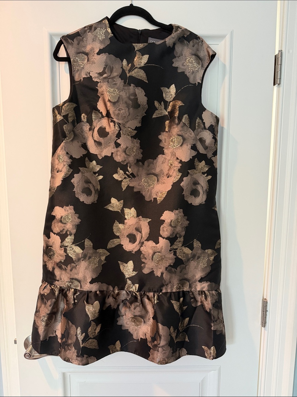 Donna Ricco Metallic Gold and Black Jaquard Dress, Size 12